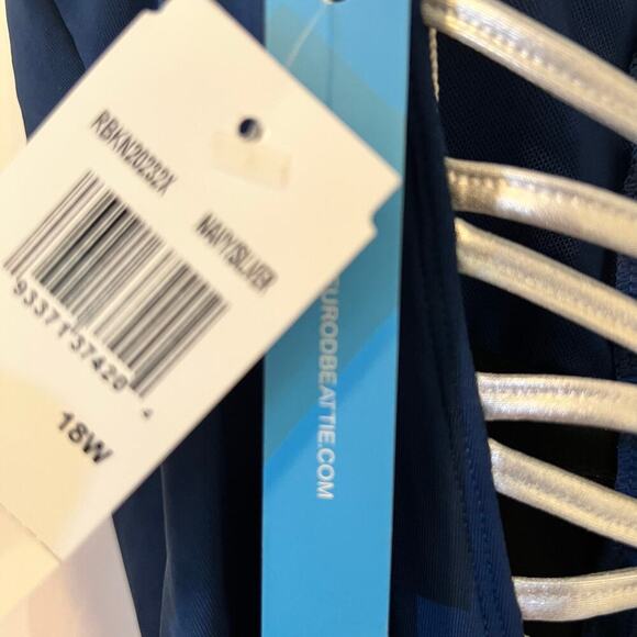 Bleu Rod Beattie Knotty Lace Down One-Piece Swimsuit Navy/Silver Size 18W NWT - Picture 12 of 12